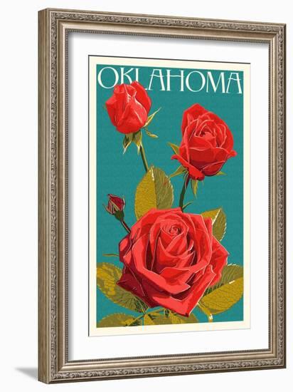 Oklahoma - Rose - Letterpress-Lantern Press-Framed Art Print