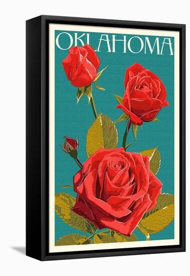 Oklahoma - Rose - Letterpress-Lantern Press-Framed Stretched Canvas