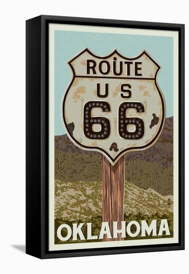 Oklahoma - Route 66 - Letterpress-Lantern Press-Framed Stretched Canvas