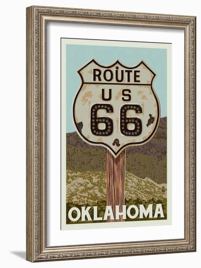 Oklahoma - Route 66 - Letterpress-Lantern Press-Framed Art Print