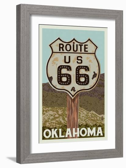 Oklahoma - Route 66 - Letterpress-Lantern Press-Framed Art Print