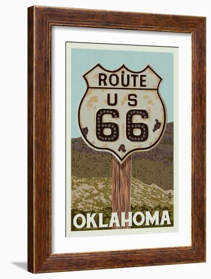 Oklahoma - Route 66 - Letterpress-Lantern Press-Framed Art Print