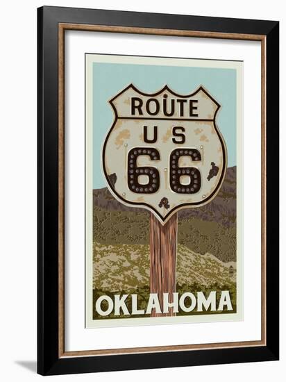 Oklahoma - Route 66 - Letterpress-Lantern Press-Framed Art Print