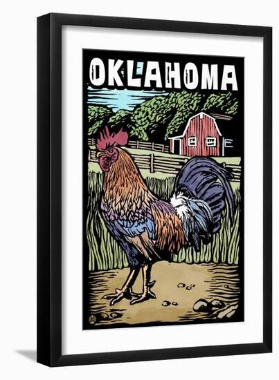 Oklahoma - Scratchboard - Rooster-Lantern Press-Framed Art Print