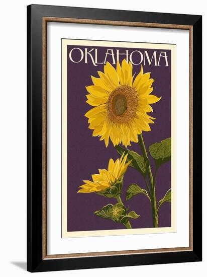 Oklahoma - Sunflowers - Letterpress-Lantern Press-Framed Art Print