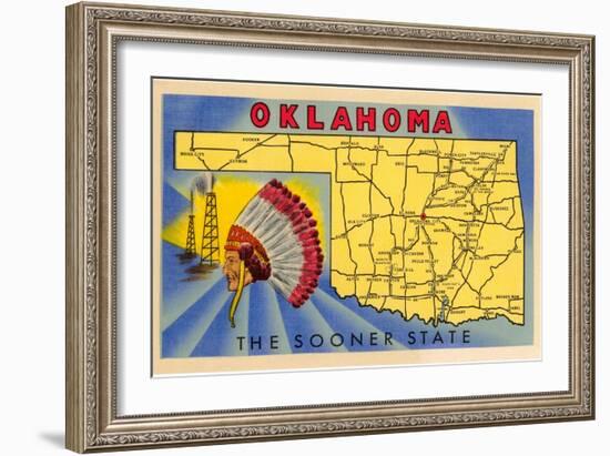 Oklahoma, The Sooner State, Map-null-Framed Art Print