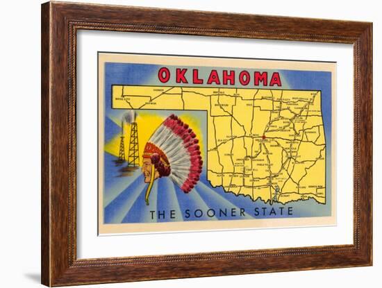 Oklahoma, The Sooner State, Map-null-Framed Art Print