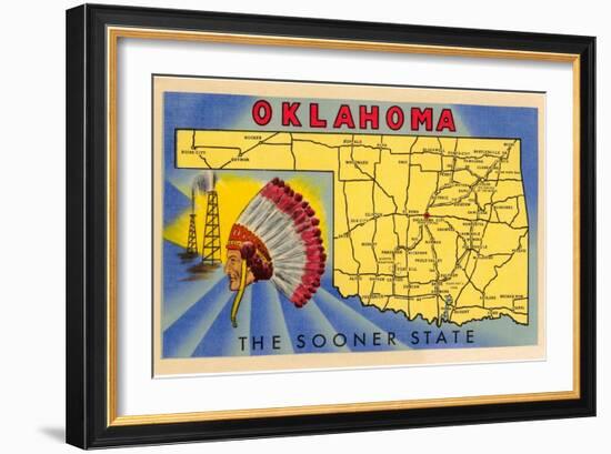 Oklahoma, The Sooner State, Map-null-Framed Art Print