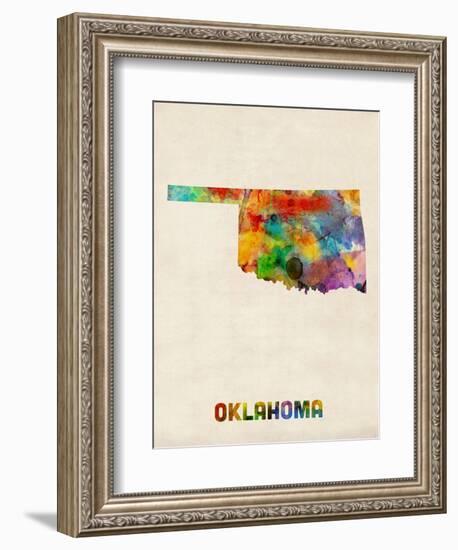 Oklahoma Watercolor Map-Michael Tompsett-Framed Art Print