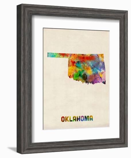 Oklahoma Watercolor Map-Michael Tompsett-Framed Art Print