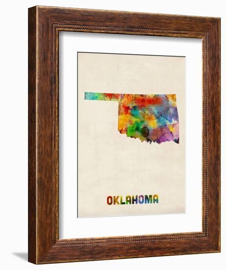 Oklahoma Watercolor Map-Michael Tompsett-Framed Art Print