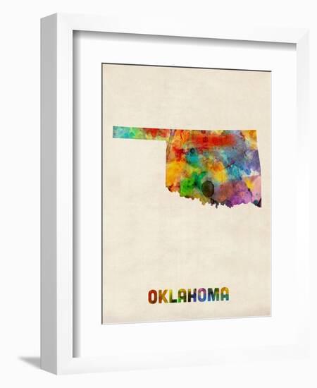 Oklahoma Watercolor Map-Michael Tompsett-Framed Art Print