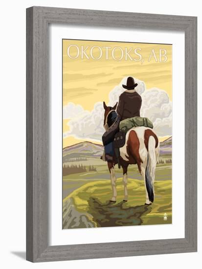 Okotoks, Alberta, Canada, Cowboy on Horseback-Lantern Press-Framed Art Print