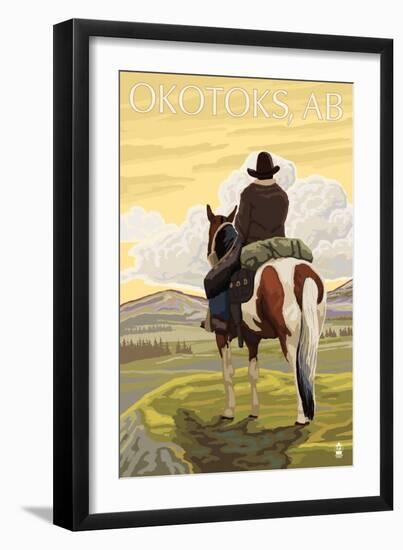 Okotoks, Alberta, Canada, Cowboy on Horseback-Lantern Press-Framed Art Print