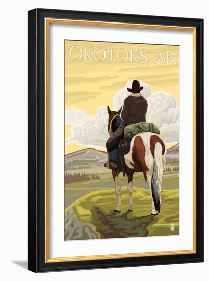 Okotoks, Alberta, Canada, Cowboy on Horseback-Lantern Press-Framed Art Print