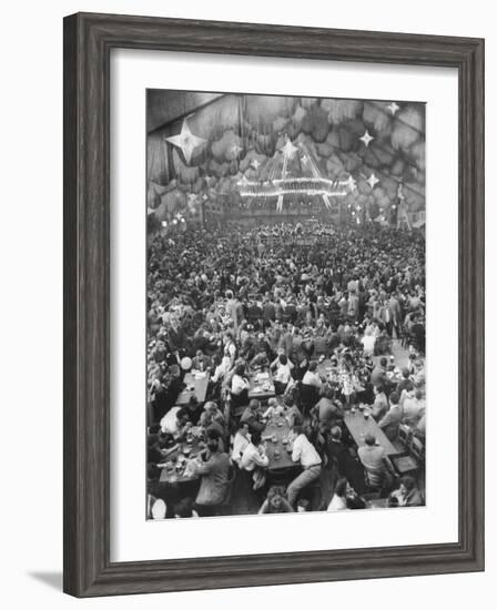 Oktoberfest, Drinking Beer, Singing, Dancing, Tents Setup for Drinking, Band under Canvas Clouds-Frank Scherschel-Framed Photographic Print