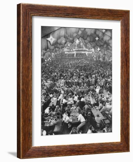 Oktoberfest, Drinking Beer, Singing, Dancing, Tents Setup for Drinking, Band under Canvas Clouds-Frank Scherschel-Framed Photographic Print