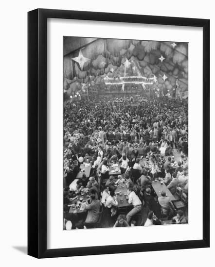 Oktoberfest, Drinking Beer, Singing, Dancing, Tents Setup for Drinking, Band under Canvas Clouds-Frank Scherschel-Framed Photographic Print