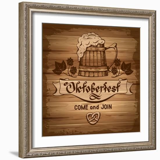 Oktoberfest, Vintage Poster With Wooden Background-Pagina-Framed Art Print