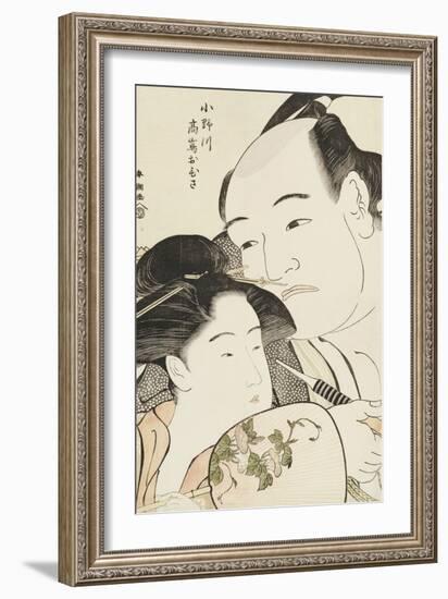 Okubi-E Portrait of the Wrestler Onogawa Kisaburo and the Noted Beauty Ohisa of Takashimaya-Katsukawa Shunsho-Framed Giclee Print