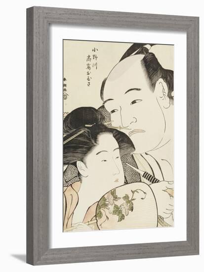 Okubi-E Portrait of the Wrestler Onogawa Kisaburo and the Noted Beauty Ohisa of Takashimaya-Katsukawa Shunsho-Framed Giclee Print