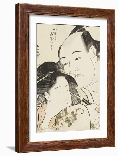 Okubi-E Portrait of the Wrestler Onogawa Kisaburo and the Noted Beauty Ohisa of Takashimaya-Katsukawa Shunsho-Framed Giclee Print