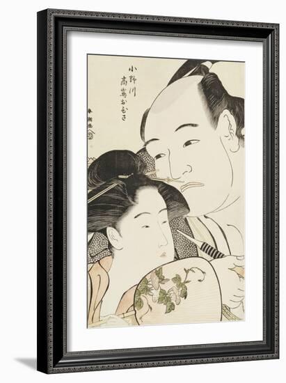 Okubi-E Portrait of the Wrestler Onogawa Kisaburo and the Noted Beauty Ohisa of Takashimaya-Katsukawa Shunsho-Framed Giclee Print