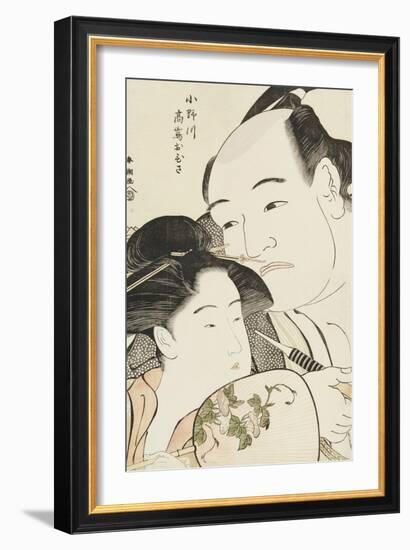 Okubi-E Portrait of the Wrestler Onogawa Kisaburo and the Noted Beauty Ohisa of Takashimaya-Katsukawa Shunsho-Framed Giclee Print