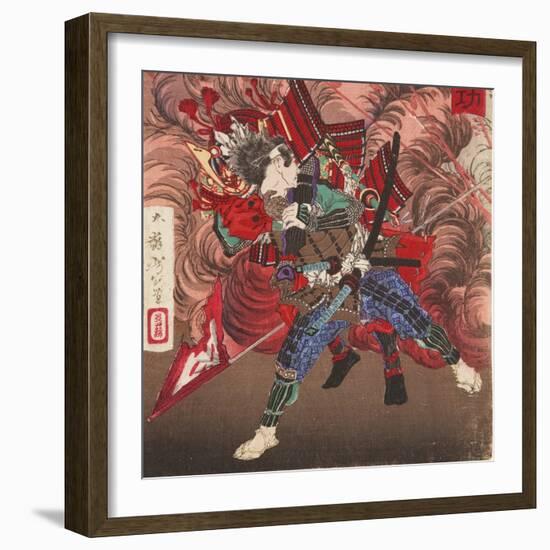 Okubo Hikozaemon Rescuing Tokugawa Ieyasu on the Battlefield, 1881-Tsukioka Yoshitoshi-Framed Giclee Print