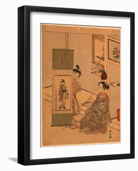 Okumura Masanobu No Kakejiku O Miru Yujo-Suzuki Harunobu-Framed Giclee Print