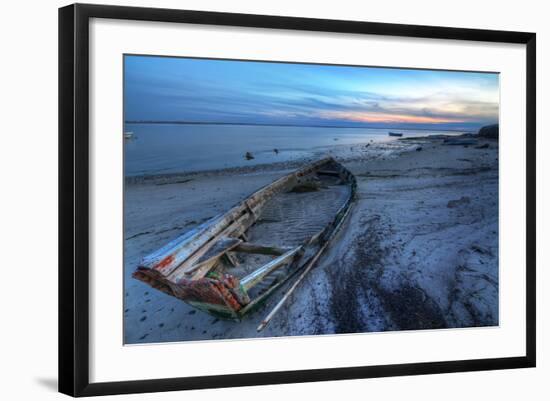 Old Abandoned Broken Boat at Sea against Sea Landscape.-sergoua-Framed Photographic Print