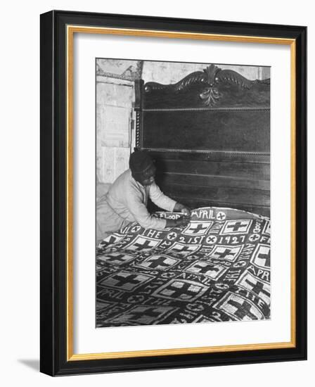 Old African American Sharecropper's Wife Mending a Quilt Commemorating the Regional Flood of 1927-Alfred Eisenstaedt-Framed Photographic Print