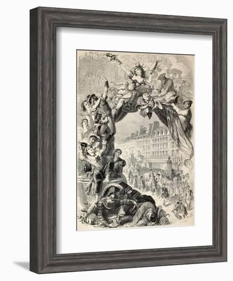 Old Allegoric Illustration Of Mardi Gras (Fat Tuesday) During Carnival Celebrations In Paris-marzolino-Framed Art Print