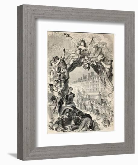 Old Allegoric Illustration Of Mardi Gras (Fat Tuesday) During Carnival Celebrations In Paris-marzolino-Framed Art Print