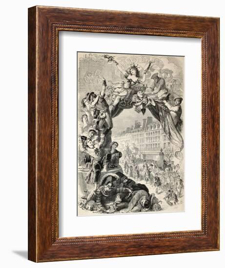 Old Allegoric Illustration Of Mardi Gras (Fat Tuesday) During Carnival Celebrations In Paris-marzolino-Framed Art Print