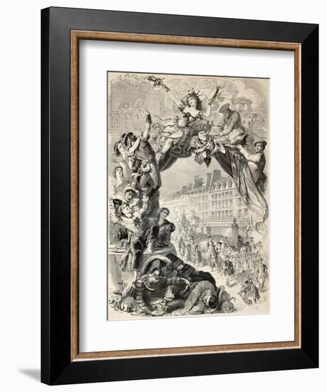 Old Allegoric Illustration Of Mardi Gras (Fat Tuesday) During Carnival Celebrations In Paris-marzolino-Framed Art Print