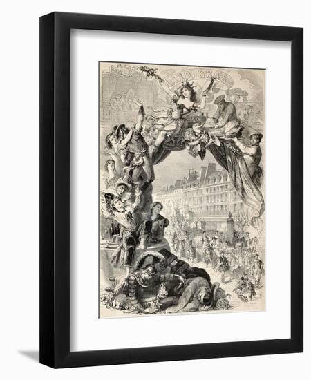 Old Allegoric Illustration Of Mardi Gras (Fat Tuesday) During Carnival Celebrations In Paris-marzolino-Framed Art Print