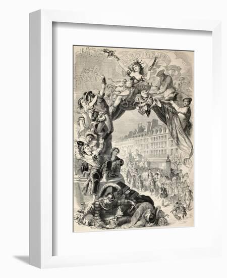 Old Allegoric Illustration Of Mardi Gras (Fat Tuesday) During Carnival Celebrations In Paris-marzolino-Framed Art Print