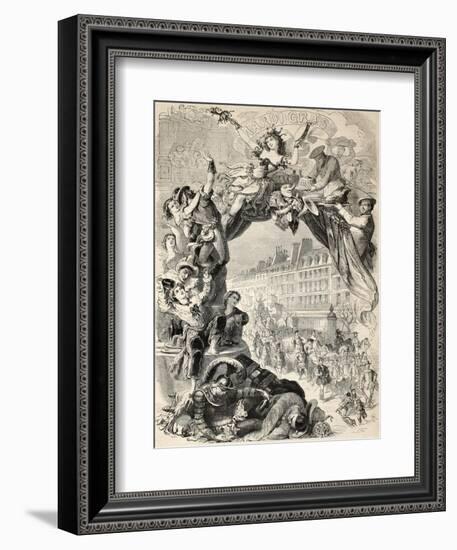 Old Allegoric Illustration Of Mardi Gras (Fat Tuesday) During Carnival Celebrations In Paris-marzolino-Framed Art Print