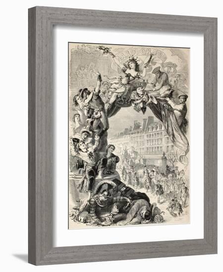 Old Allegoric Illustration Of Mardi Gras (Fat Tuesday) During Carnival Celebrations In Paris-marzolino-Framed Art Print