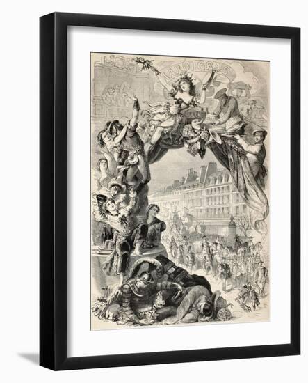 Old Allegoric Illustration Of Mardi Gras (Fat Tuesday) During Carnival Celebrations In Paris-marzolino-Framed Art Print