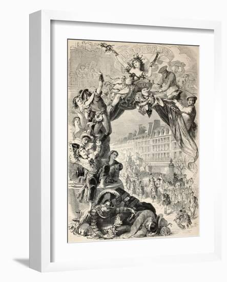 Old Allegoric Illustration Of Mardi Gras (Fat Tuesday) During Carnival Celebrations In Paris-marzolino-Framed Art Print