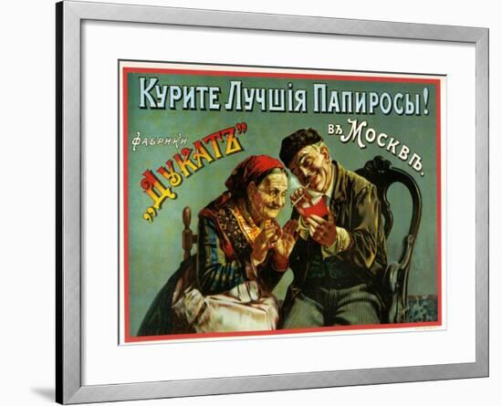 Old and Experienced Smoke the Best - Dukatz Cigarettes of Moscow-null-Framed Art Print