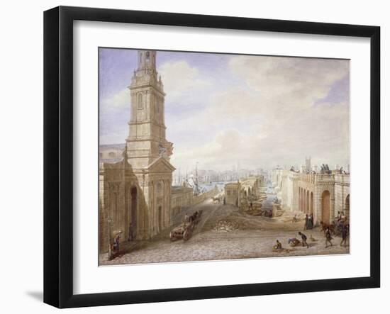 Old and New London Bridges Looking South, London, 1831-George Scharf-Framed Giclee Print