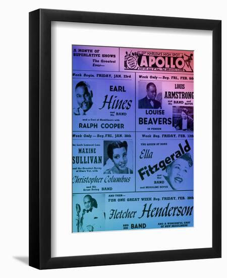 Old Apollo Theater Performance Calendar in Cool Colors-null-Framed Art Print