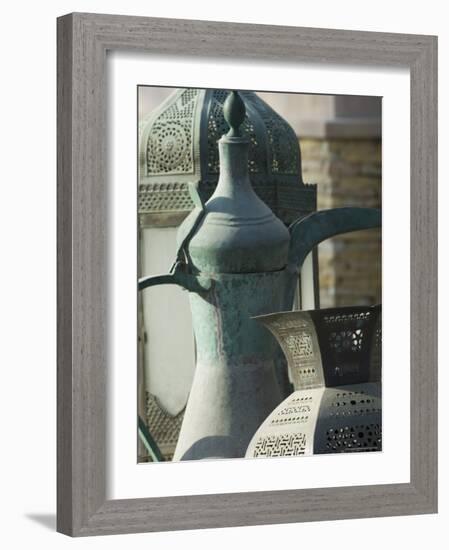 Old Arabian Coffee Pot and Jars, Dubai, United Arab Emirates, Middle East-Amanda Hall-Framed Photographic Print