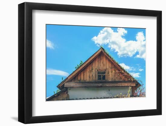 Old Attic on the Background of Blue Sky with Clouds-gutaper-Framed Photographic Print