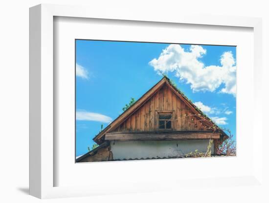 Old Attic on the Background of Blue Sky with Clouds-gutaper-Framed Photographic Print
