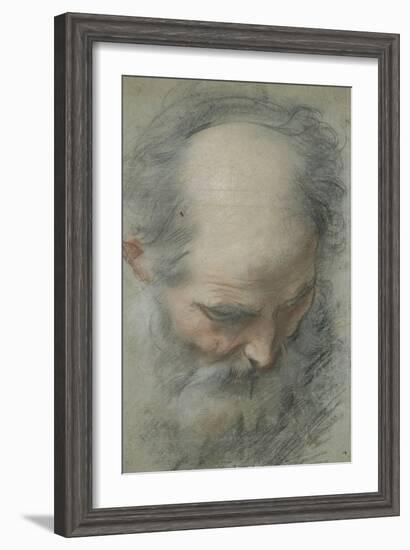 Old Bald Head and Bearded, Nearly Face, Looking Down-Federico Barocci-Framed Giclee Print