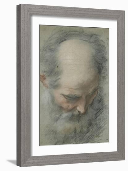 Old Bald Head and Bearded, Nearly Face, Looking Down-Federico Barocci-Framed Giclee Print